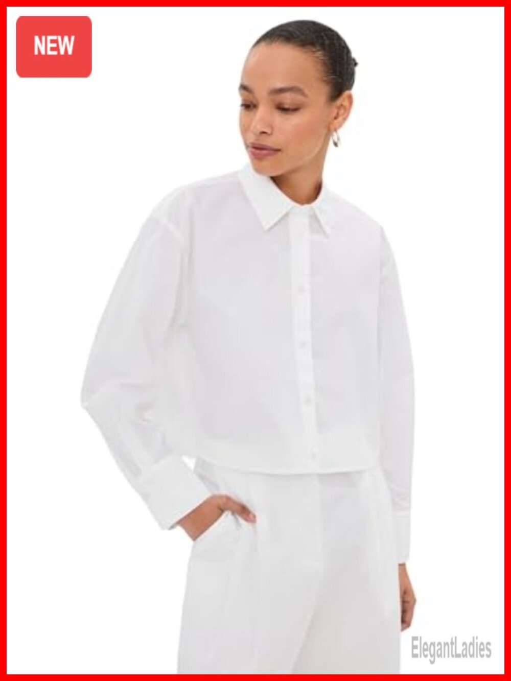 LE BOP Women's Felicity Boxy Cropped Poplin Button Down Shirt